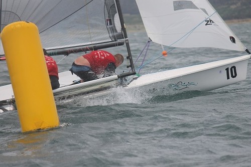 AUS 378 - Nick Darlow and Mike McDonald sailing Siren - Goaty Hill West Tamar Council B14 National Championships 2012 -2013 © Judi Marshall